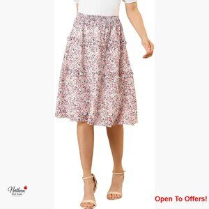 Chiffon Tiered Ruffle Skirt with Elastic Waist Flowy Knee Length